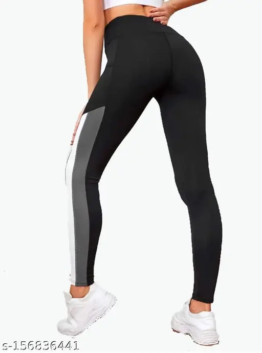 Stretchable striped jeggings, free size ankle length gym wear for women & girls in pack of 1, lycra fabric, solid net pattern