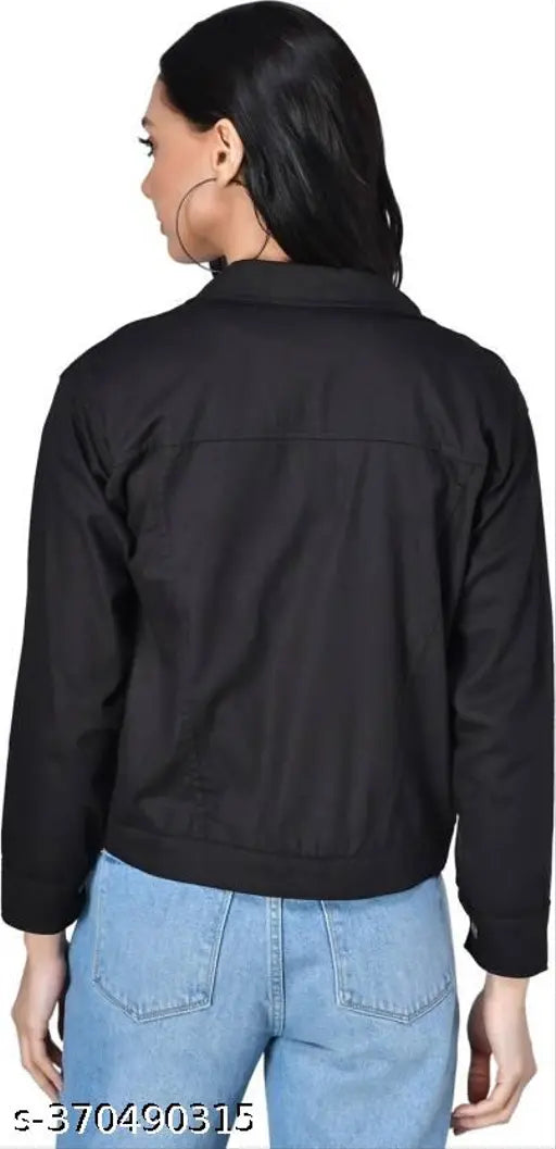 Denim women's fashionable short jacket, solid net three-quarter sleeves, size S (bust 34in, length 19in), made in India