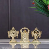 Gold-plated antique Indian Tirupati Balaji Symbol Stand with Shankh Chakra and statue, religious decorative figurine for car dashboard or home/office table showpiece