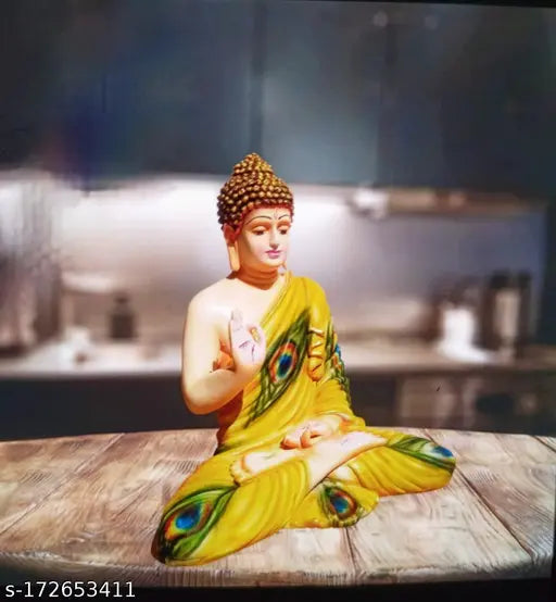 Hanu Collections large poly resin Buddha statue in meditating pose, abstract design art figurine for home decorative showpiece, Made in India