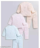 Cotton and polyester newborn night dress set for boys, girls - 3 pack with long sleeves, printed pattern on top and bottom