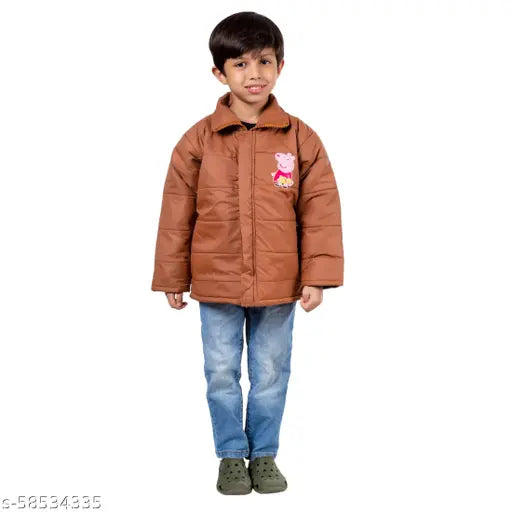 Tan embellished quilted polyester jacket, cute and stylish for 2-3 year olds this winter