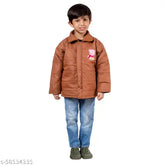 Tan embellished quilted polyester jacket, cute and stylish for 2-3 year olds this winter