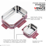 Pink stainless steel tiffin box with dual compartments, airtight & leakage-proof, ideal for school/office meals (1000ml)