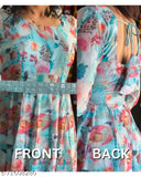 Multi-color floral print Anarkali Georgette dress set with duppatta, long sleeves, elevate ethnic elegance for special occasions