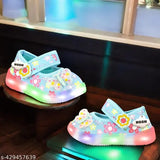 Sky Blue Faux Leather Girls Shoes Collection with LED Lights, ages 1-7 years