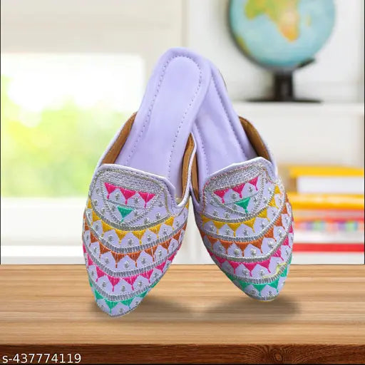 Purple embellished net PVC slip-on sleeper, size IND-7 from India