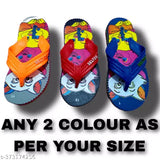 Multicolor rubber slippers pack of 2, featuring soft cushioning and cartoon character pattern. Unisex design for all ages, perfect for gifting or daily wear. Premium quality rubber sole ensures durability. Available in various sizes from 2-3 years to 8-9 years. Made in India