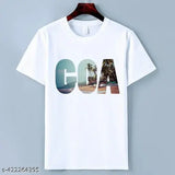 White polyester GOA printed t-shirt for adults, featuring intricate designs. Sizes: S, M, L, XL, XXL. Check size chart before ordering