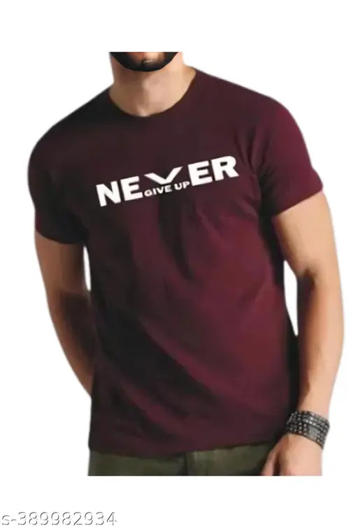 Black polyester men's round neck t-shirt, printed design, short sleeves, super combed fabric, lightweight, breathable