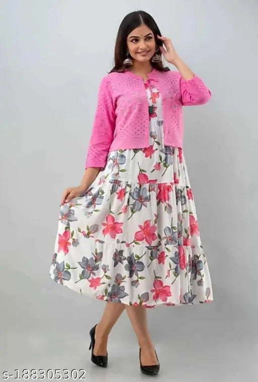 Rayon Shipali Women's Designer Kurta with Jacket, solid combo, three-quarter sleeves. Ethnic wear for fashionable occasions