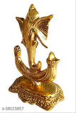 Gold plated trishul, Ganesh idol for pooja & gifting (18 x 10 cm), adds home beauty & tranquility, handcrafted, India origin