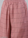 Pink rayon kurta palazzo set, self-designed net pattern on calf length straight fit mandarin collar neck, comfortable and stylish women's clothing from HIGHLIGHT FASHION EXPORT, India