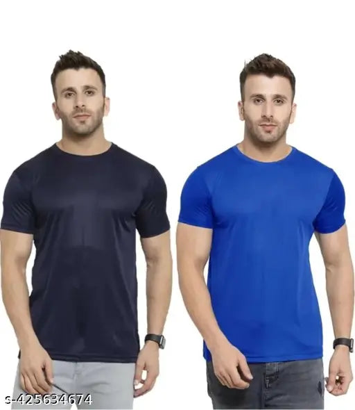 Polyester short-sleeve solid T-shirt (2 pack), ideal for daily gym wear, small gatherings, and select party wear; made in India