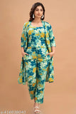 Blue pink rayon cordset 3-piece printed pyjamas set