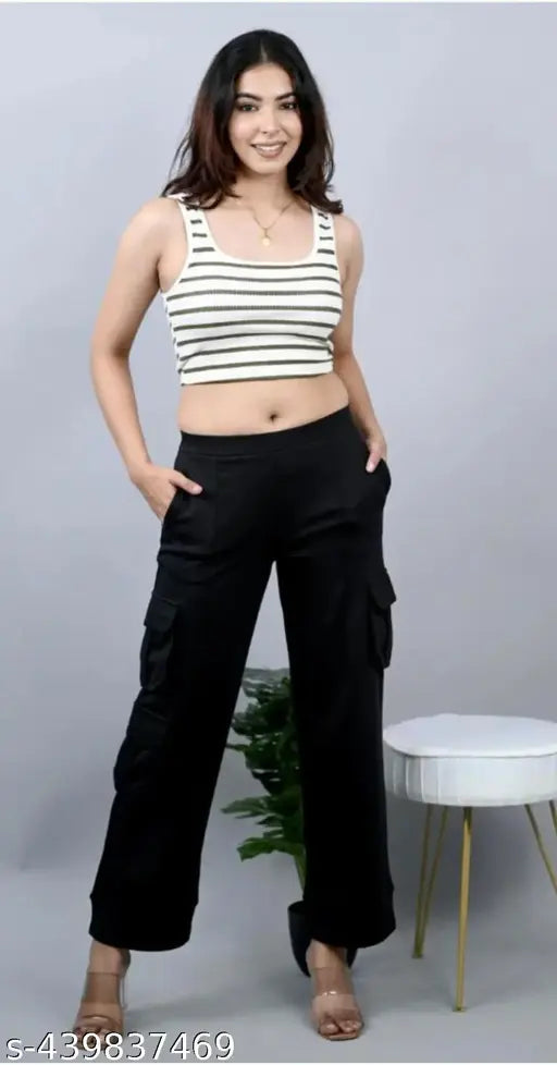 Solid Lycra straight-leg pant with flex motion, versatile for work & casual wear. Comfortable, stylish bottoms for any occasion