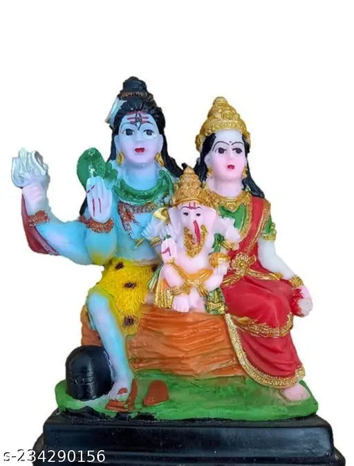 Multicolor resin Shiv Parivar Murti with Shiva Idol, Shiv Parvati, and Ganesh Statue. Ideal for home mandir decor or spiritual gifts (Height 13 Inch)