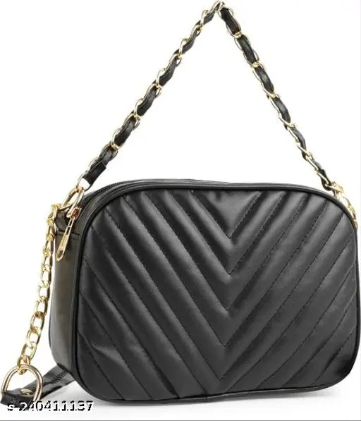 Fancy PU sling bag, women's classic design with 2 compartments, free size (8in x 3in x 7in), solid pattern, made in India