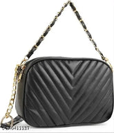 Fancy PU sling bag, women's classic design with 2 compartments, free size (8in x 3in x 7in), solid pattern, made in India