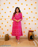 Printed rayon kurta set and palazzos, three-quarter sleeves, PREETY CO brand, India origin