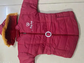 Red cotton girl's jacket, solid pattern for party wear, long sleeves, size 18-24 months (India)