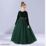 Indian-made net sequence gown dress, embellished with sequins, long sleeves, velvet top, for Bollywood-inspired parties (3-16 years)