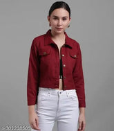 Denim women's jacket, solid pattern, long sleeves, India origin