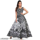 Retro stylish cotton blend maxi dress, printed combo in single sleeveless design, L (bust 40in, size length 48in), Jaipuri style for women & girls, India origin