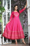 Rayon three-quarter sleeves Anarkali kurti with Gota work, intricately adorned and printed combo, M-XXXXL sizes for women's traditional yet modern Indian fashion