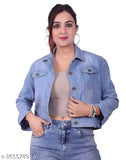 Light blue denim women's jacket, solid pattern, machine washable, durable and sturdy, regular fit for all seasons, made in India