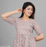 Cotton women's Bagru jaipuri printed long kurti, short sleeves, Indian craft-style, M (Bust 38in, Length 50in), L, XL, XXL