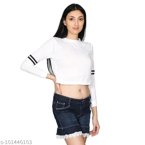 Trendy white cotton-blend women's checked sweatshirt/t-shirt with long sleeves, size S (bust 34 in)