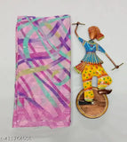 Stripes Design Georgette Saree with Running Blouse - Pink & Blue striped Georgette saree with intricate Zari work detailing, perfect for special occasions or daily wear