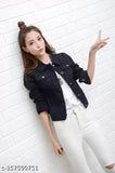 Black denim jacket, long sleeves, solid pattern for teens (ages 12-16), India origin
