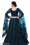 Fashionable heavy flow net lehengha choli, embroidered with Indian zari. Perfect for Bollywood-inspired Gujarati weddings