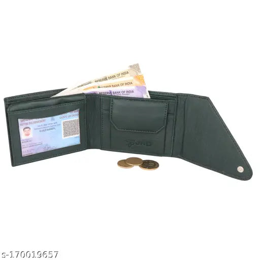 Green Faux Leather Men's JnD Kaan Wallet - Well-crafted, textured design, 2 compartments & extra storage for essentials