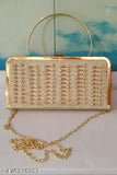 Gold PU leather clutch bag, stylish designer multi-flower design, gold chain handle, 3 compartments