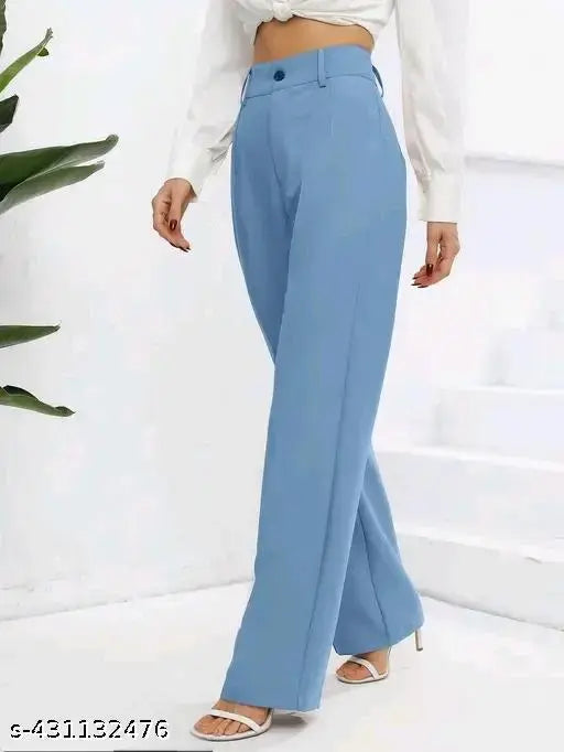 Solid net cotton blend Bell Bottom Palazzo pants for women, versatile fit, ankle length, elastic waist, high rise, straight leg, fashionable, comfortable for office or casual use