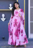 Georgette printed net three-quarter sleeve Urbane women's gown, XS size from India