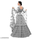 Embroidered Chikankari Party Lehenga, semi-stitched floral design on net fabric for women, premium care required, Indian origin