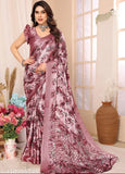 Vibrant floral print chiffon saree, digital print & solid blouse, Indian origin