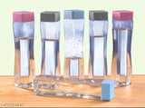 Multicolor plastic water bottles for gym, school, office (pack of 6), leak-proof, fridge and freezer safe, crystal clear square design