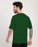 Green three-quarter sleeve printed polyester t-shirt by Stylogue, featuring a round neck design on men