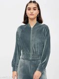 Velvet solid women's full-sleeve jacket by A R J FASHION, available in S, M, L, XL