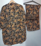 Black flower printed rayon nightsuit top with palazzos, perfect for all seasons, soft and lightweight