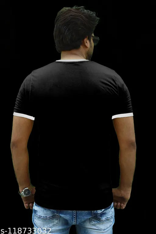 Black cotton round neck t-shirt, solid pattern, men's fashion essential for casual or formal wear