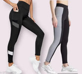 Stretchable striped jeggings for women, colorblocked yoga track pants, free size 28-40 inch pack of 2, ankle length workout trousers from Earth Gym wear