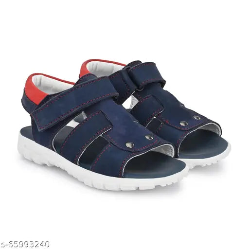 Blue leather and PVC velcro closure casual sandals for kids, ideal footwear for young explorers