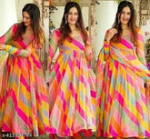 Georgette blue long dress with dupatta, Indian Bollywood style maxi gown for women's party wear, no bottomwear