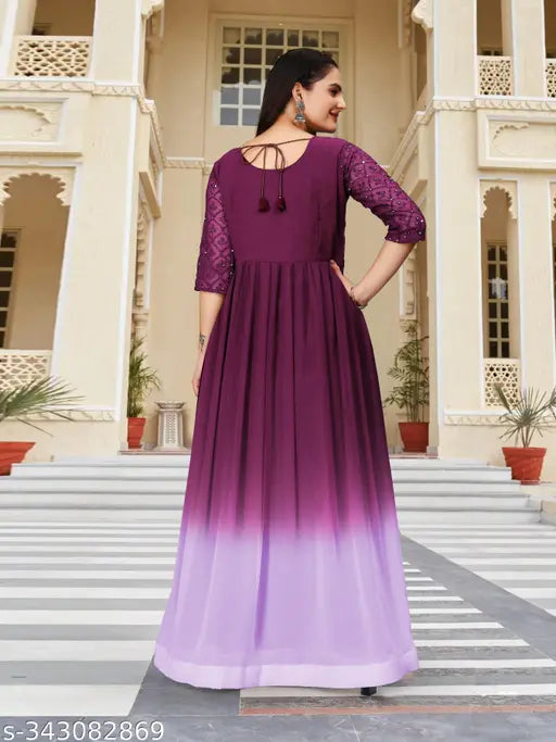 Georgette colorblocked three-quarter sleeve dress for women, India origin